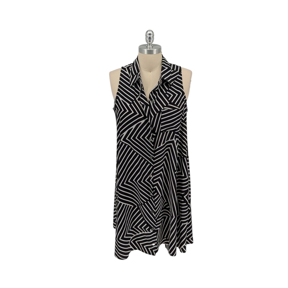 01146 Alfani Striped Shift Shirtdress Black White Size 8P Business casual preppy